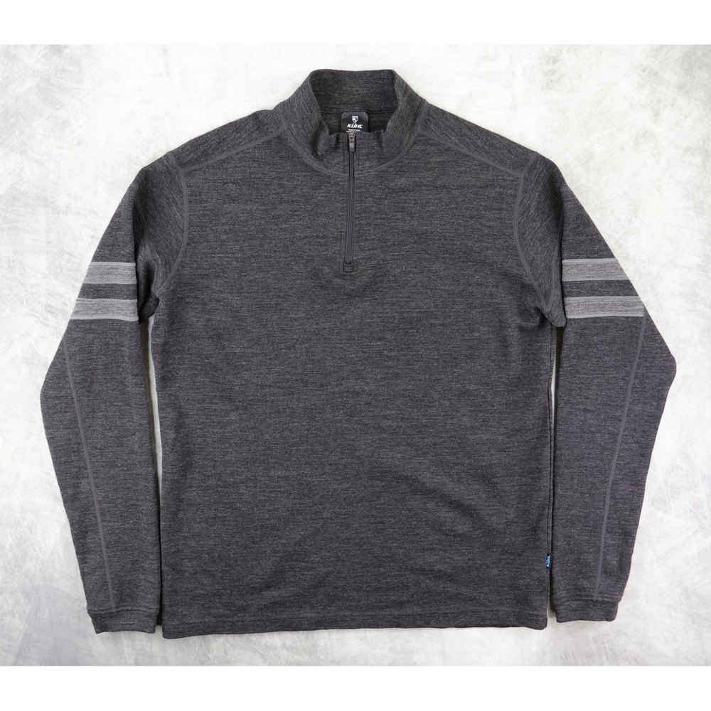 KUHL Team Merino 1/4 Zip Mens Large Gray Heathered Stripe Performance Sweater